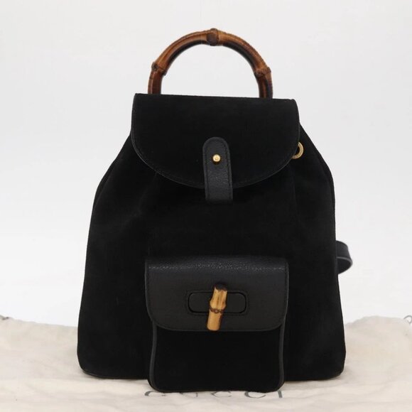 GUCCI Bamboo Backpack Suede Black Gold 003 1956 0030 Auth 155694 main image 8